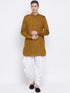Vastramay Men's Brown Cotton Blend Kurta and White Dhoti Set